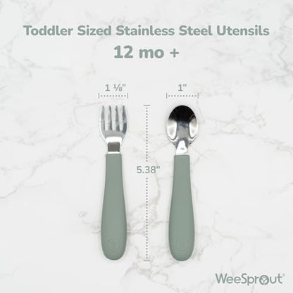 WeeSprout stainless steel fork and spoon close up