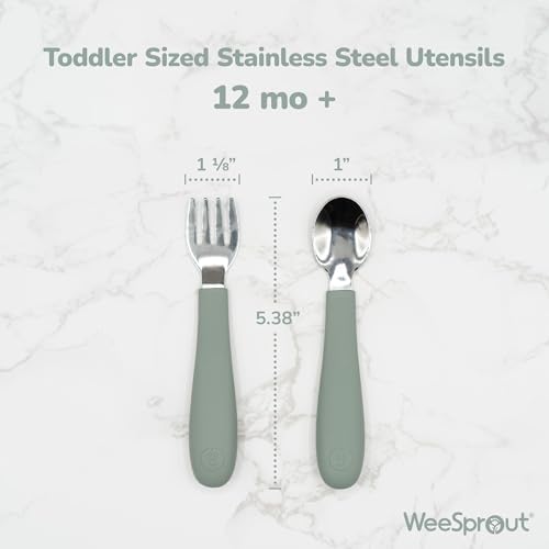 WeeSprout stainless steel fork and spoon close up