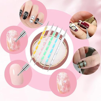 Top down view of nail art brush set components