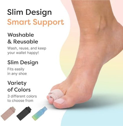 Close up of soft latex-free nylon material and foam padding on toe wrap.