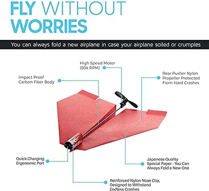 PowerUp 2.0 paper airplane propulsion kit packaging showcasing the ready-to-use flight templates.