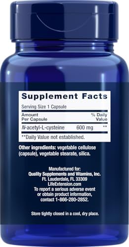 Life Extension NAC 600mg vegetarian capsules for respiratory health