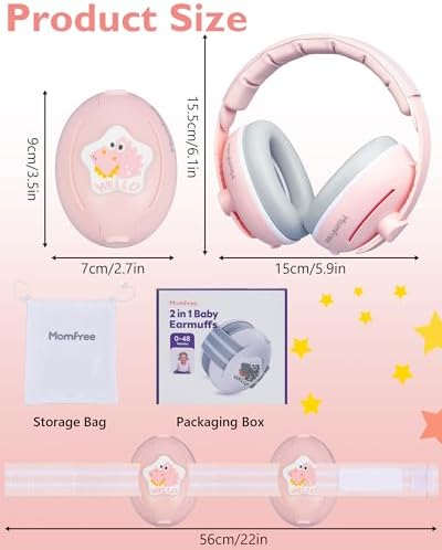 Momfree baby earmuffs showing adjustable headband size for infants