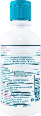 Caladryl Clear Skin Protectant Lotion back label showing active ingredients pramoxine hydrochloride and zinc acetate