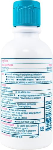 Caladryl Clear Skin Protectant Lotion back label showing active ingredients pramoxine hydrochloride and zinc acetate