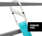 Nite Ize SlideLock Pet S-Biner attached to a dog leash for temporary outdoor cafe tie-out.