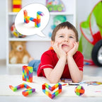 Yeetec rainbow twist cube set arranged neatly as twelve individual party favor packs for kids birthday celebrations.