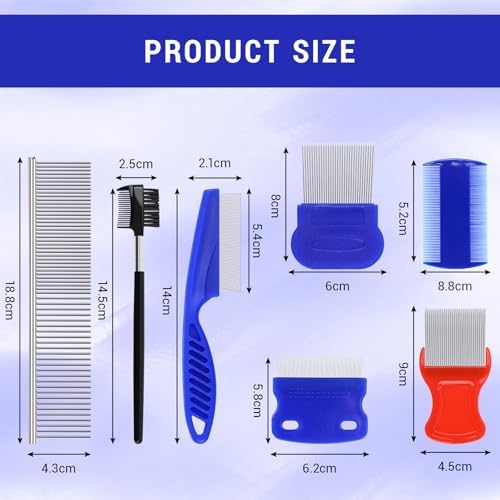 LOGJAM 14 Pcs Flea Lice Combs for Dog Cat, Multi-size Fine Stainless Steel Teeth Combs for Head Lice Treatment Pet Tear Stain Remover - Image 2