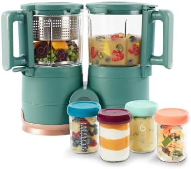 Babymoov multi functional baby food maker steaming fresh organic vegetables in stainless steel basket
