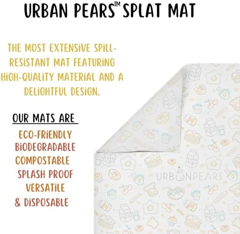 Close up of the liquid resistant breakfast theme design on the Urban Pears disposable mat.