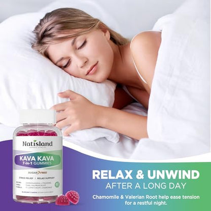 Sixty count bottle of Natisland chewable kava root extract for adult wellness.