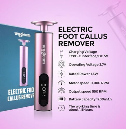 High capacity battery electric callus remover for salon quality foot care at home.