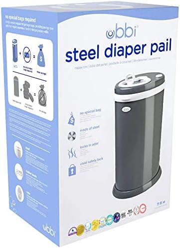 Ubbi nursery diaper bin with childproof safety lock