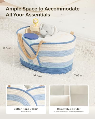Babygreat cotton rope storage basket side angle view with handles