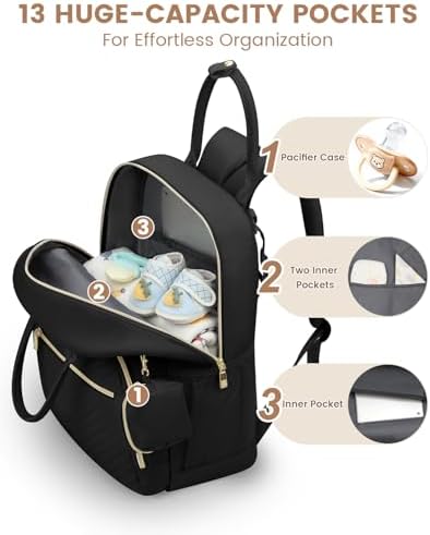 Back view of the premium imported diaper backpack showing the padded breathable mesh support and heavy-duty gold hardware details
