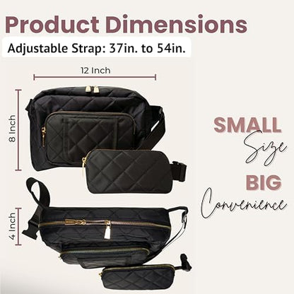 Close up of gold hardware on black quilted diaper bag