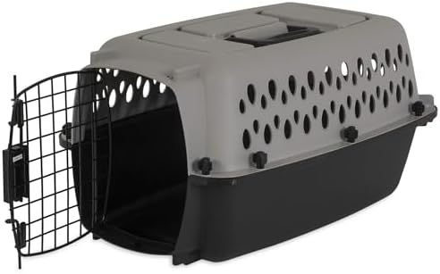 Authentic USA imported Petmate travel kennel open to show the interior space.