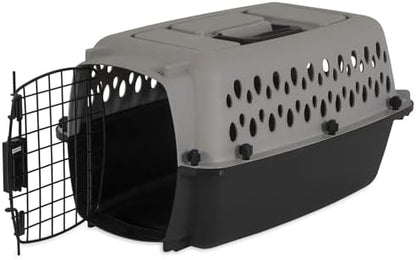 Authentic USA imported Petmate travel kennel open to show the interior space.