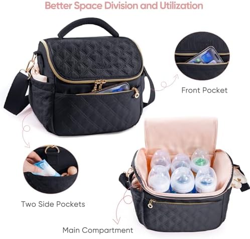 Side view of Sfybyheart baby bottle cooler bag with shoulder strap.