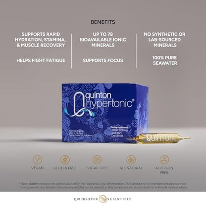 Quicksilver Scientific raw cold filtered seawater electrolytes box side details with ingredient information