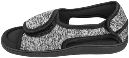 Grey open toe diabetic slippers for men with extra wide width design.