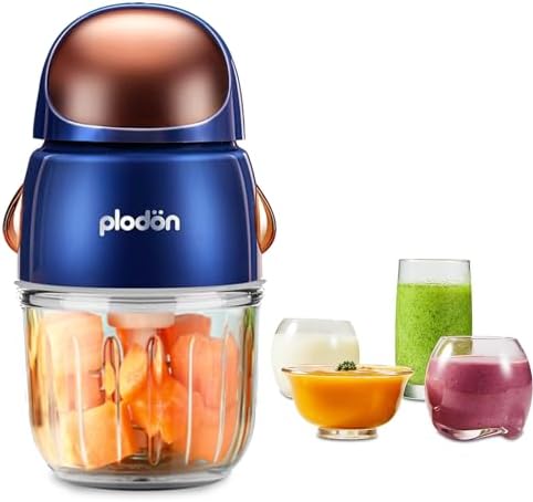 Plodon baby food maker mini puree blender with an eight blade electric system assembly exposed.