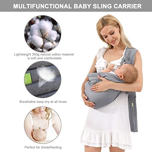 Shsyue adjustable infant wrap sling showing the secure ring closure and close up cotton fabric texture.