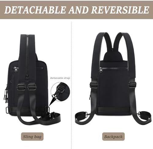Myhozee water resistant nylon travel chest bag side profile highlighting compact depth and metal zippers