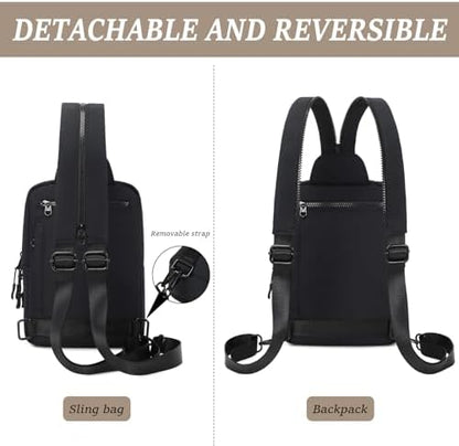 Myhozee water resistant nylon travel chest bag side profile highlighting compact depth and metal zippers