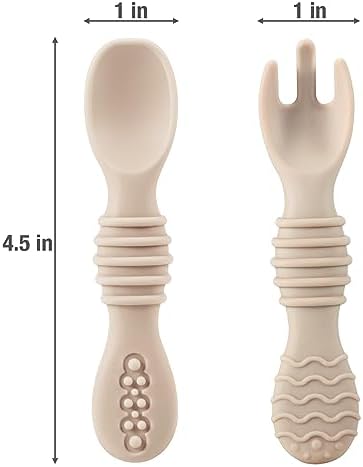 Side view of PandaEar baby-led weaning fork showing the curved ergonomic handle for easy toddler grip.