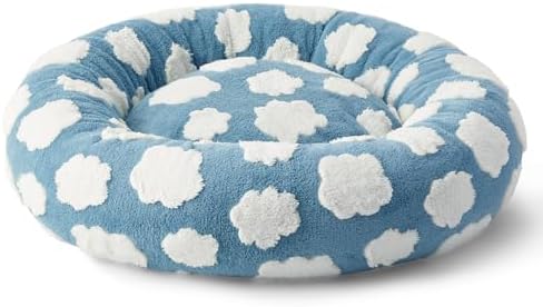 LE SURE Shown on TV Donut Dog Bed Medium Size Dog - Round Cat Beds Indoor as Bed Gift for Calming with Washable Cover, Cute Home Decor Bed with Jacquard Shaggy Plush & Anti Slip Bottom, 30 Inch, Blue - Image 5