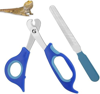 Blue rubberized handle small animal clippers with metal nail file