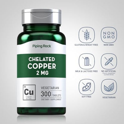 Piping Rock Chelated Copper supplement label details