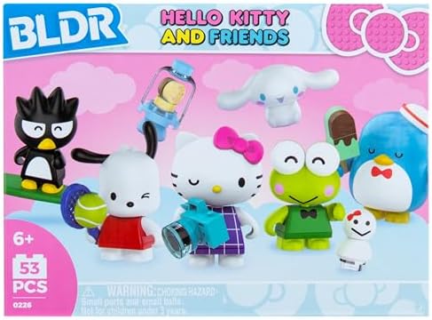 BLDR Sanrio building toy set showing the individual one point five inch Cinnamoroll and Pochacco figures assembled.