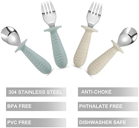 PandaEar toddler training forks with smooth stainless steel tines and easy grip silicone handles
