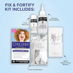 Back label of Color Oops bond rejuvenating hair color remover displaying step by step application directions and ingredients list