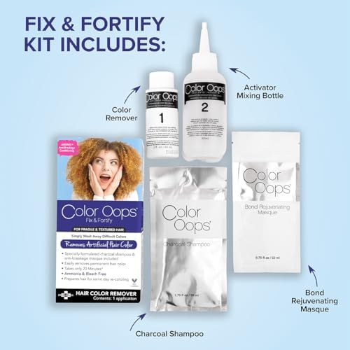 Back label of Color Oops bond rejuvenating hair color remover displaying step by step application directions and ingredients list
