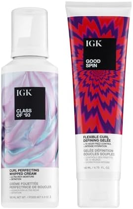 IGK hair styling duo tubes displayed together to highlight texture and curl defining benefits