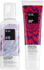 IGK hair styling duo tubes displayed together to highlight texture and curl defining benefits