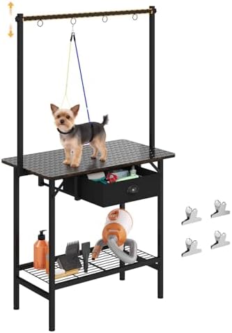 Cutogxon pet grooming table with storage drawer and mesh tray