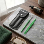 Branded leather pouch for tick removal tools