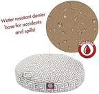 Majestic Pet large indoor outdoor dog bed set up on an outdoor wooden patio deck