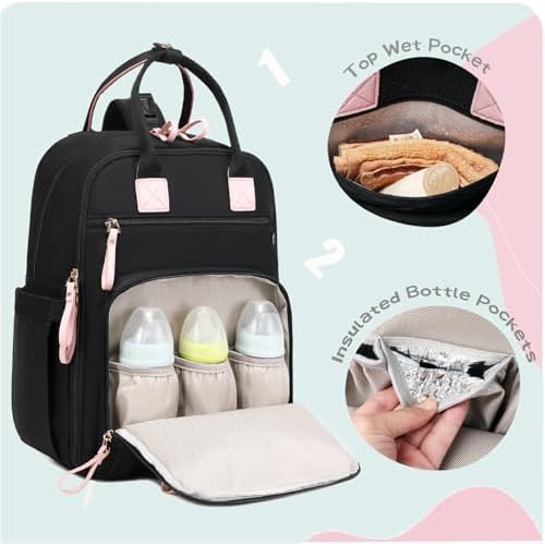 Loradi large diaper bag backpack side profile displaying insulated bottle pockets