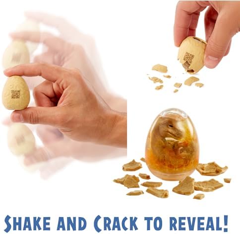 Make It Mini Dinosaurs blind packaging showing the hybrid cylinder incubator display option