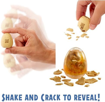 Make It Mini Dinosaurs blind packaging showing the hybrid cylinder incubator display option