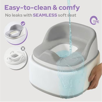 Lalalark potty seat being used as a step stool in a bathroom