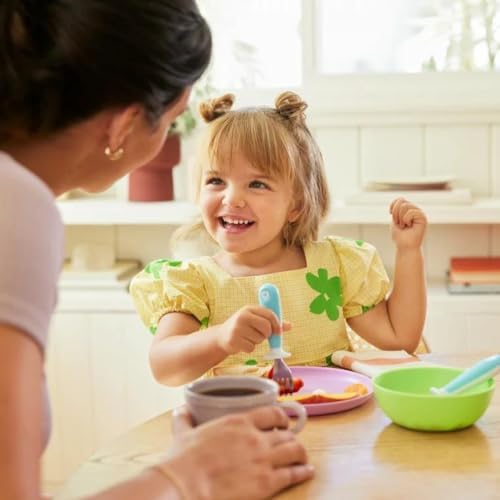 Pink Munchkin toddler forks showing unique base design