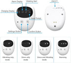 The sleek white wireless enuresis monitor showing the low power blue indicator light and microcomputer control housing.