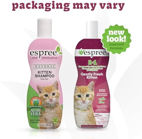 Back label of Espree Gentle Fresh Kitten Shampoo showing ingredients and directions for use.