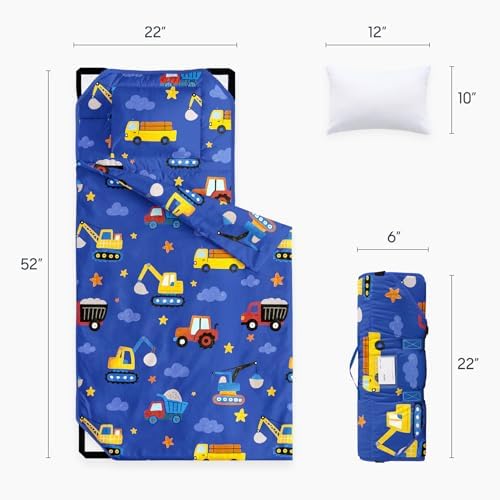 Wake In Cloud toddler sleeping mat unrolled displaying attached blanket and pillow.